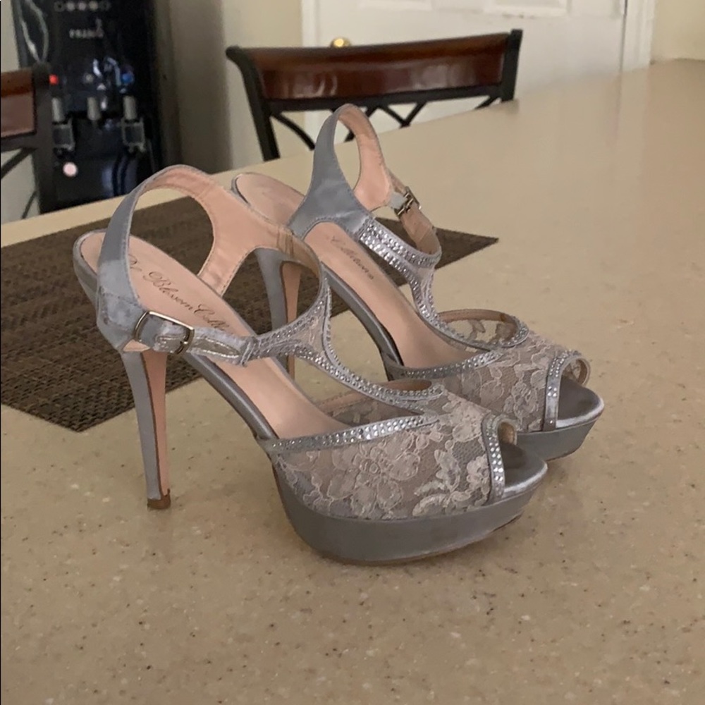 Grey mesh and rhinestone heels